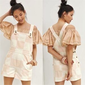 Anthropology Checkered Overalls Cotton Hipster Hippie Romper Hutch Shorts